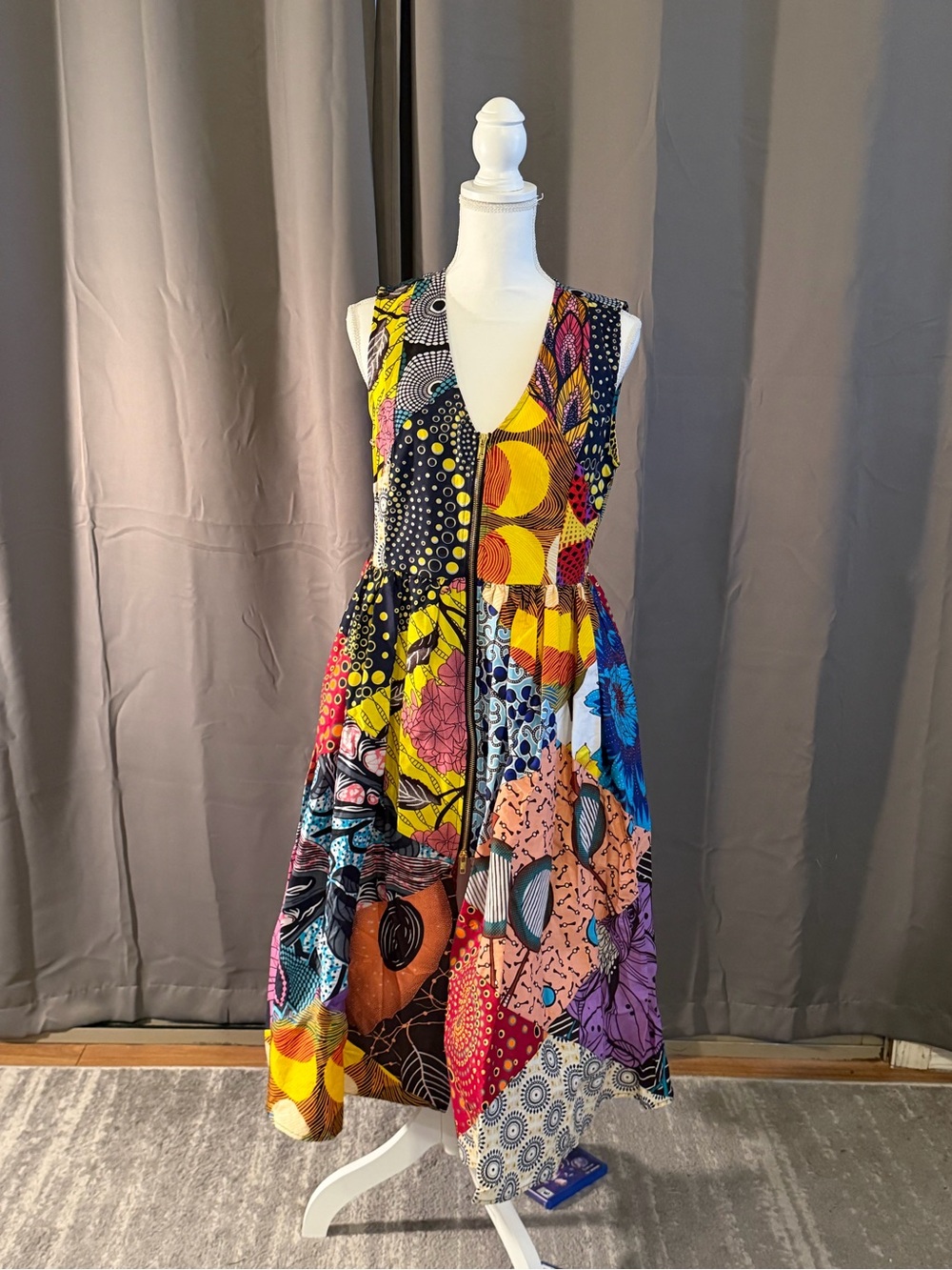 **NWT** Vibrant Multi-Color Patchwork V-Neck Sleeveless Dress